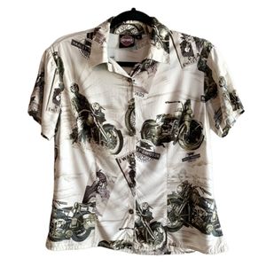 Harley-Davidson Motorcycle Vintage Tori Richard Retro Biker Print Blouse Size XL